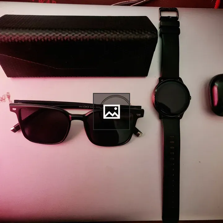 Sunglasses, Watch, and Earbuds