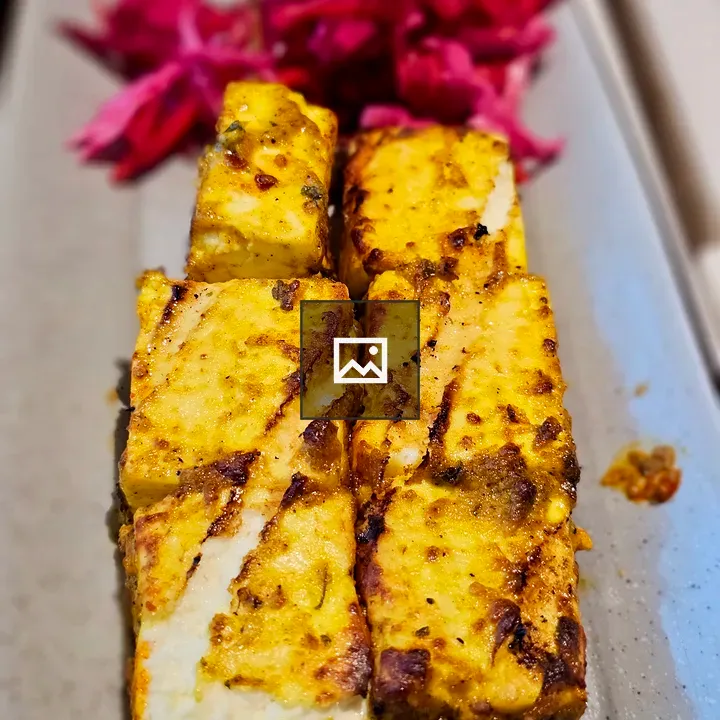 Golden paneer tikka skewers