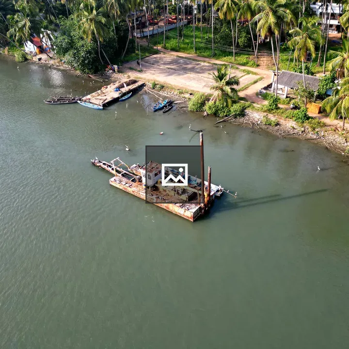 Aerial Boat on River in Kerala