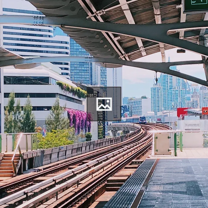 Raised train platform cityscape