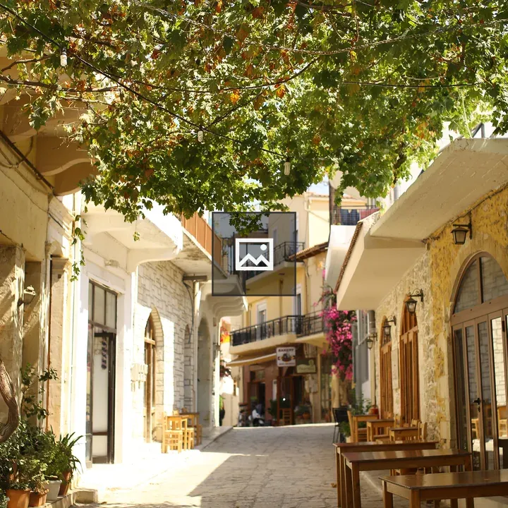 Cobblestone street town scene