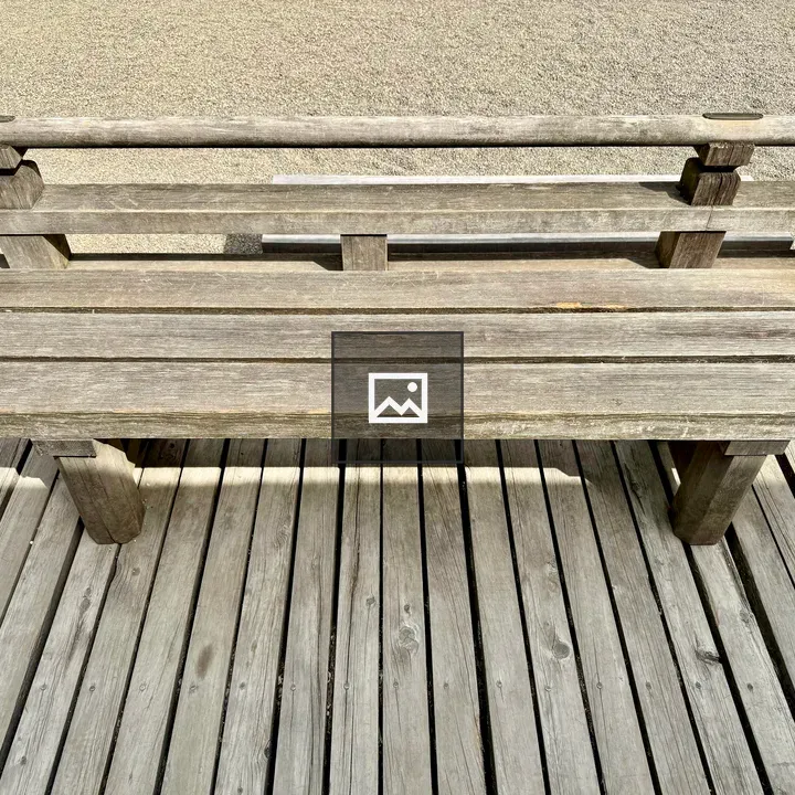 Wooden bench on Zen Garden deck