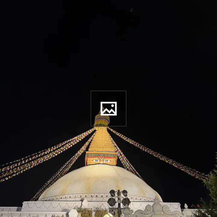Night Stupa with Prayer Flags