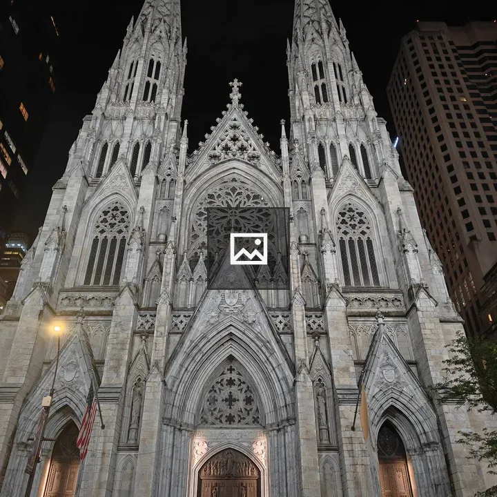 Gothic Cathedral Facade at Night