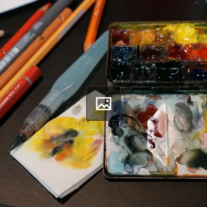 Watercolor palette and supplies
