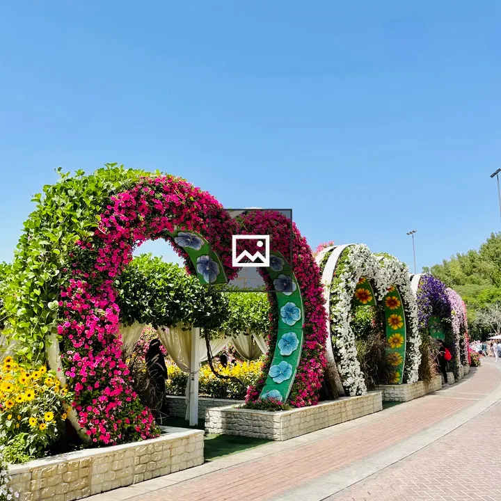 Path with heart-shaped flower arches