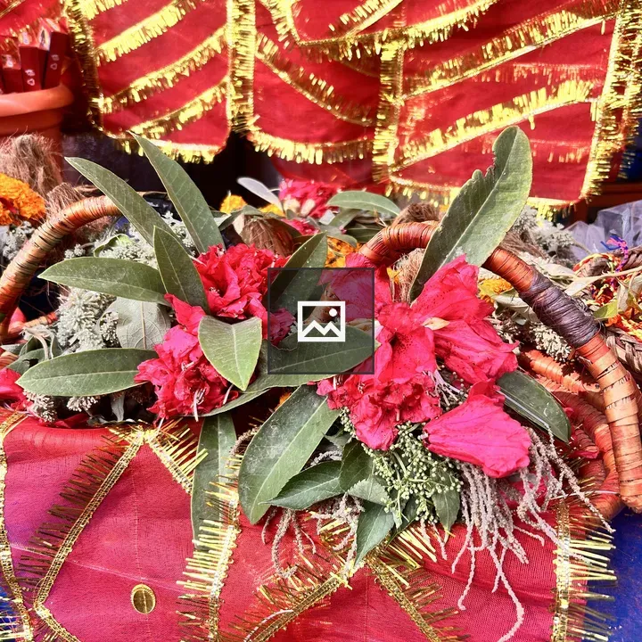 Decorative basket with red flowers
