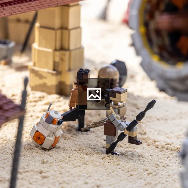 Characters built from toy bricks