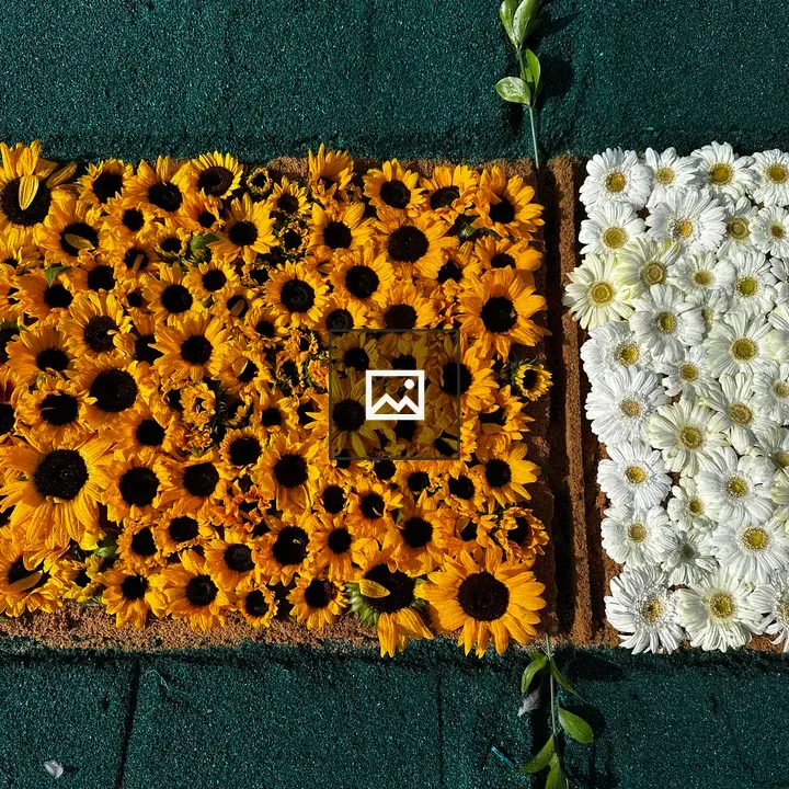 Sunflowers and Flowers on Sawdust Carpet