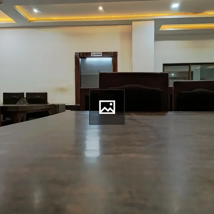 Empty dining area with wooden tables