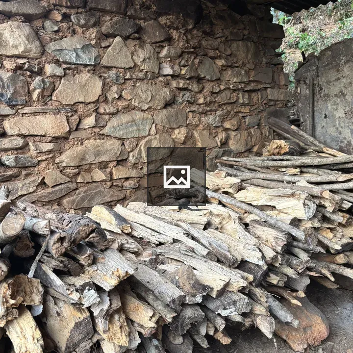 Firewood Pile in Rustic Stone Wall