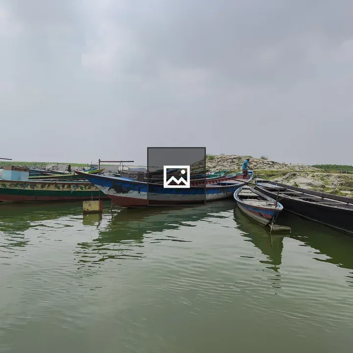 Fishing boats moored along shoreline
