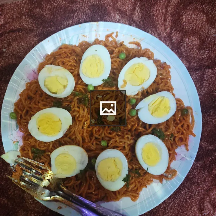 Boiled eggs with spicy noodles