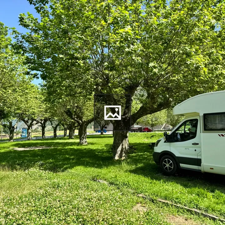 White camper van in shade
