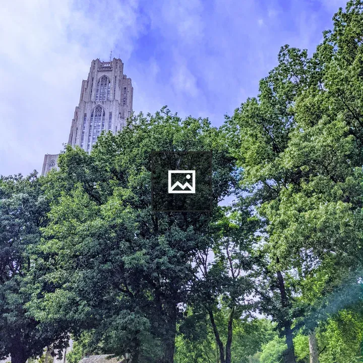 Cathedral of Learning tower with trees