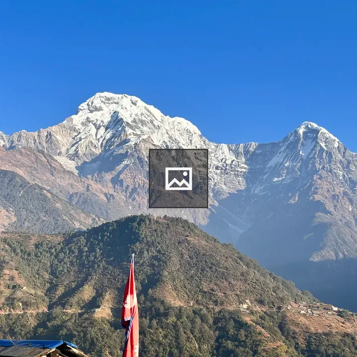 Nepal Flag with Annapurna Range