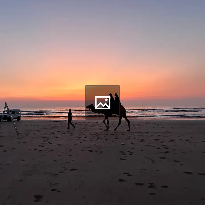 Silhouette of Camel Riders at Sunset