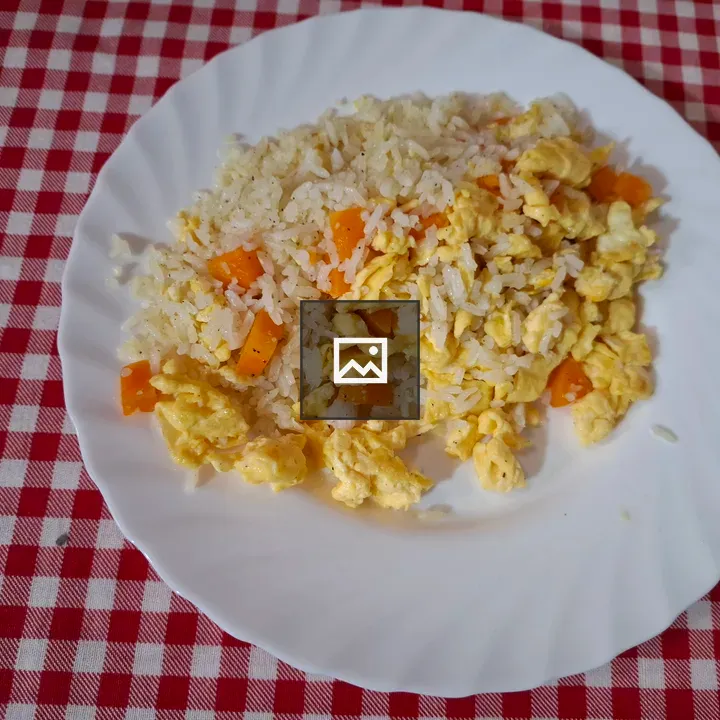 Scrambled eggs with rice and chicken