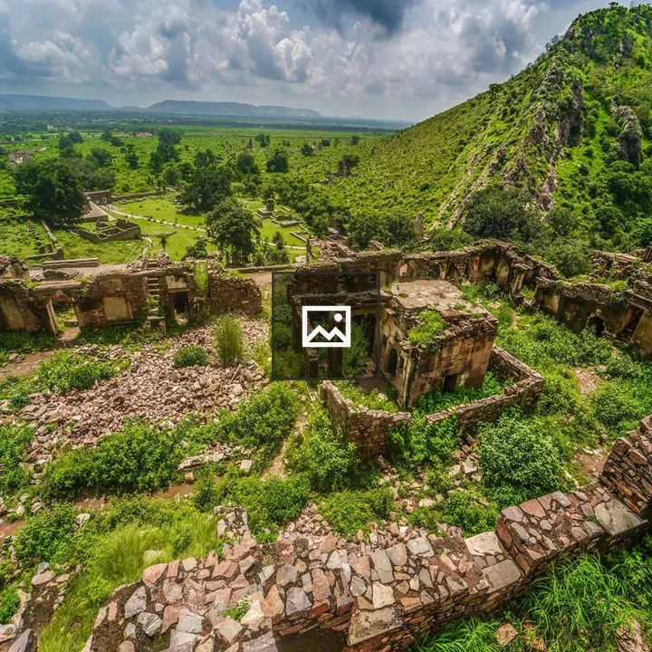 Aerial view of Bhangarh Fort