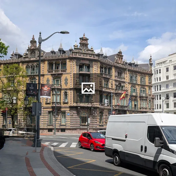 Historic ornate building corner view