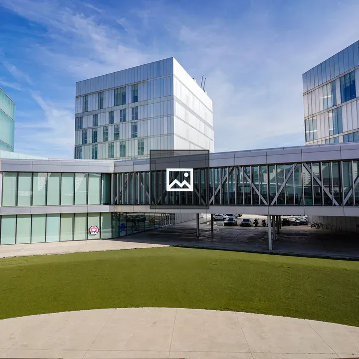 Modern architectural complex with glass facades