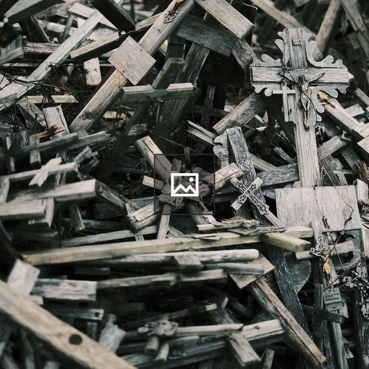 Wooden crosses on hill