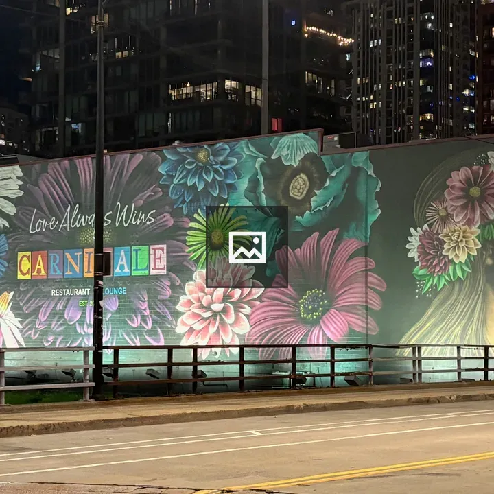 Night street in Chicago with painted wall