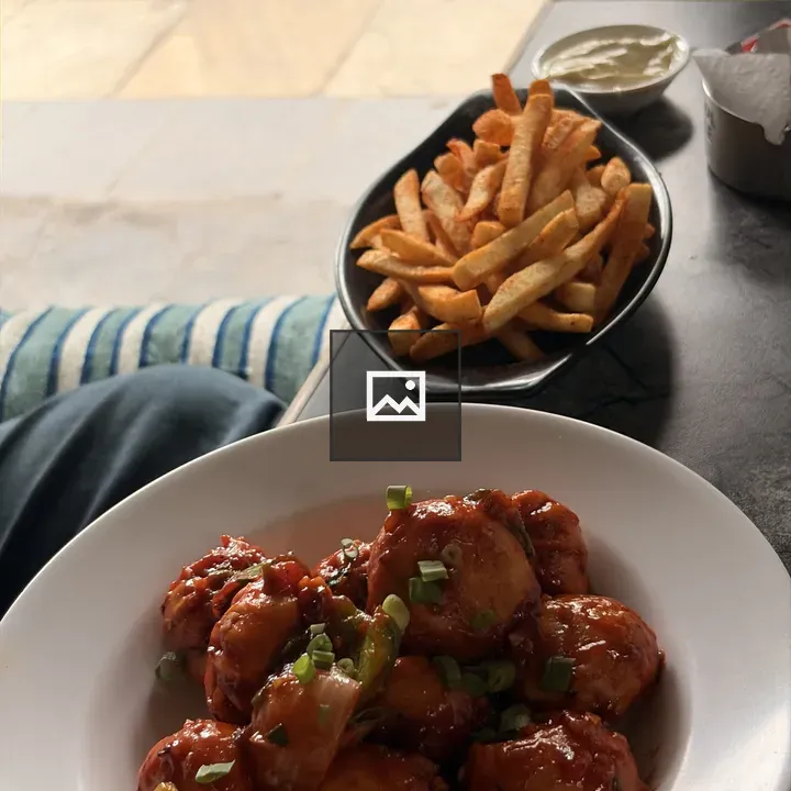 Dumplings on Plate with Fries