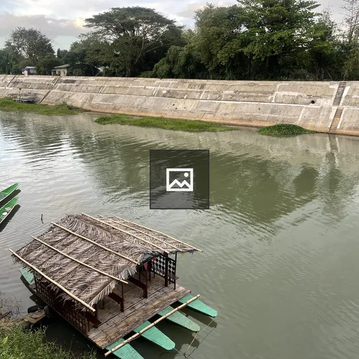 Bamboo raft on calm river