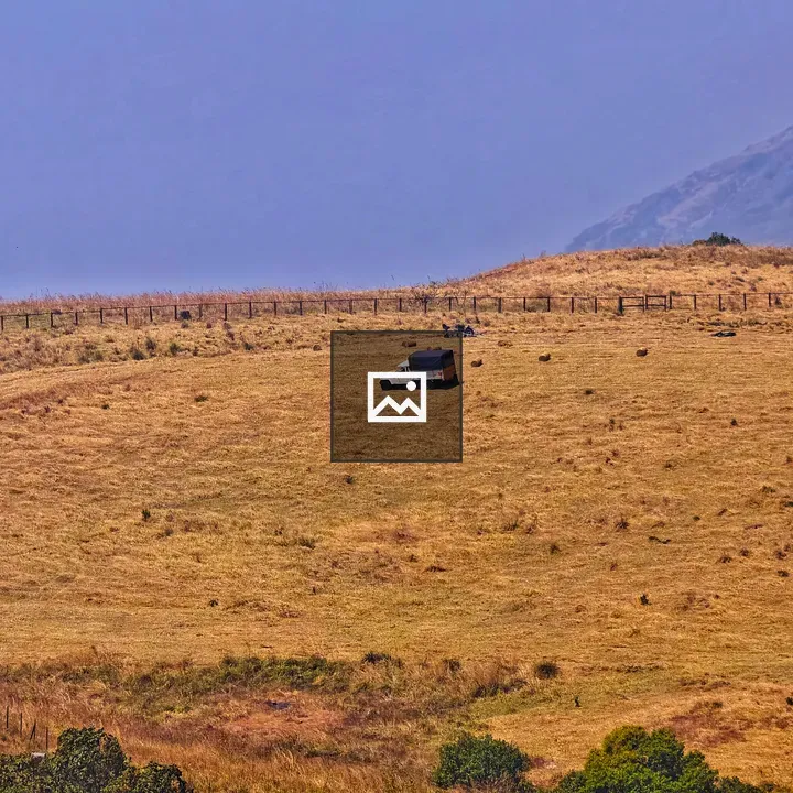 Wide grassy plain with lone structure