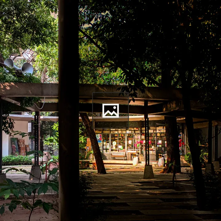 Glass-fronted library shop outdoor space