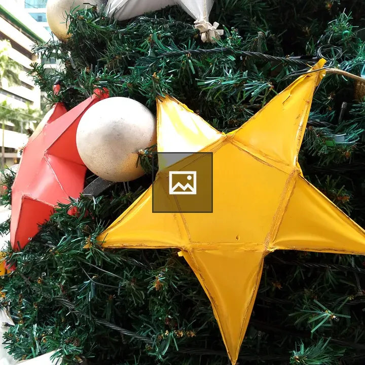 Decorative star ornament on Christmas tree