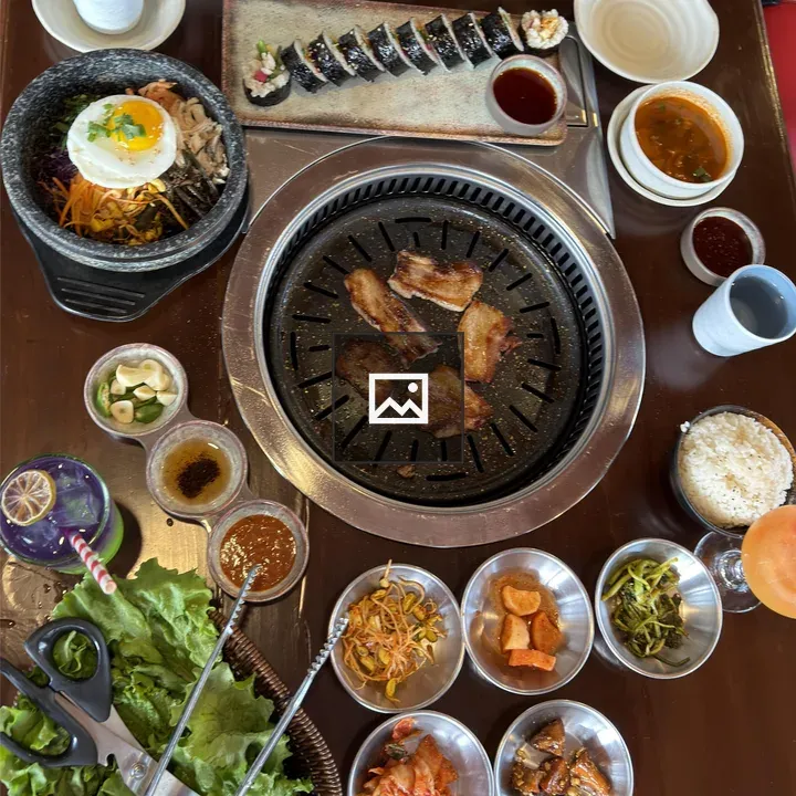 Korean Grill Scene on Wooden Table