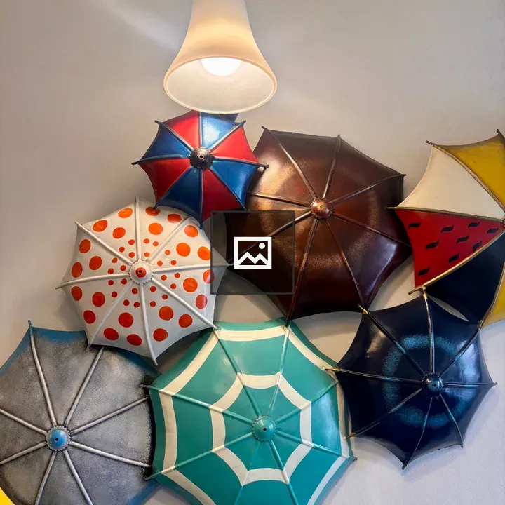 Wall art display of colorful umbrellas