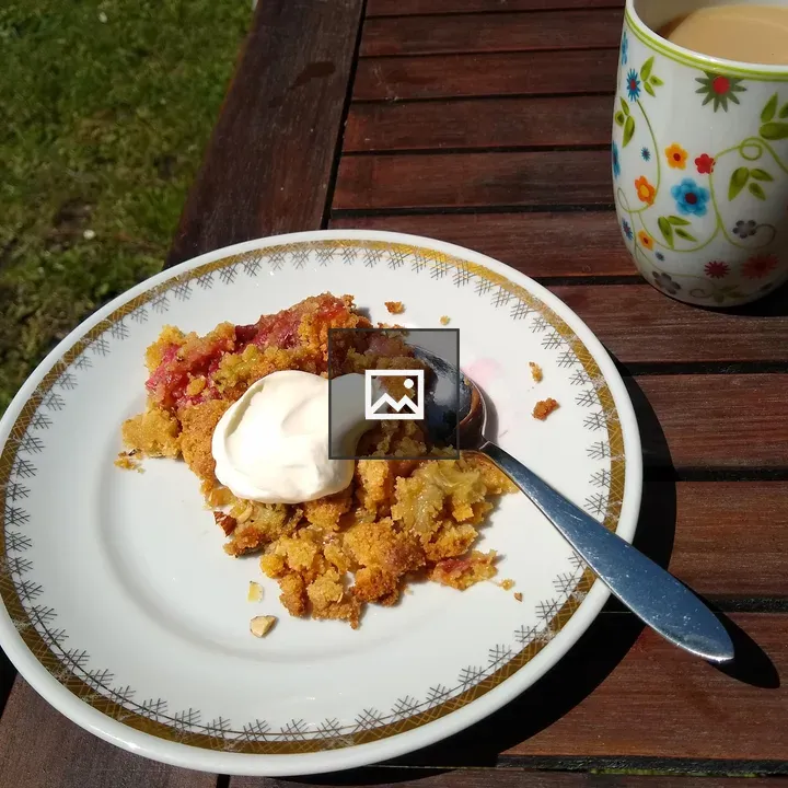 Plate of crumble and coffee