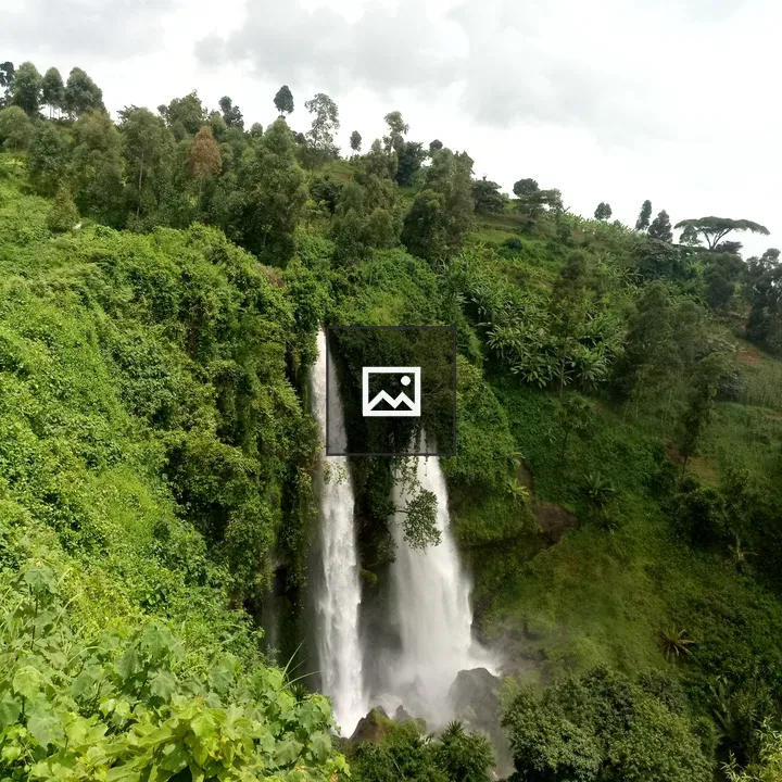 Two Waterfalls in Green Landscape
