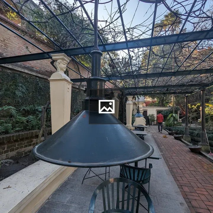 Outdoor patio with iron chairs