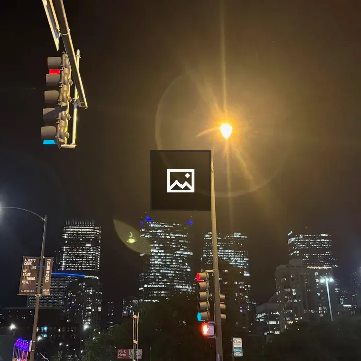 City skyline at night with street light