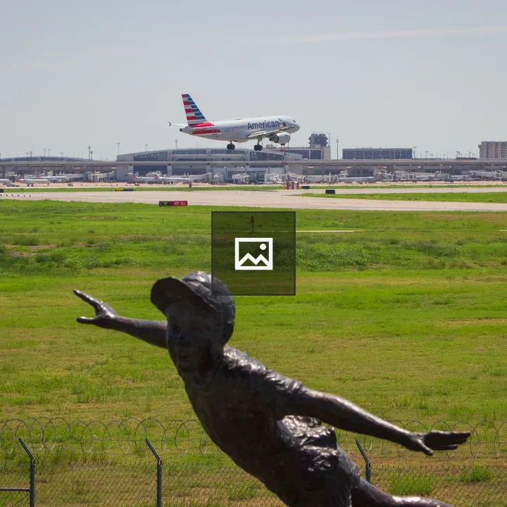 American Airlines plane and statue
