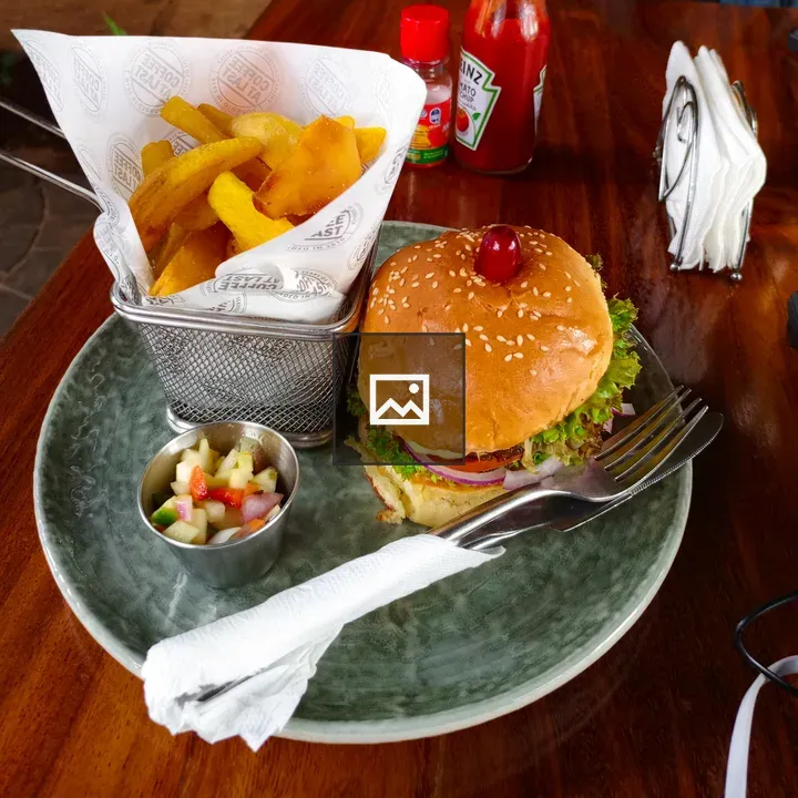 Beef Burger on Wooden Table