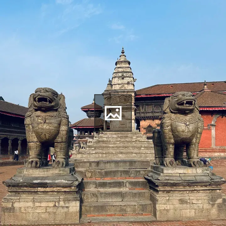 Ancient temple steps with lion statues