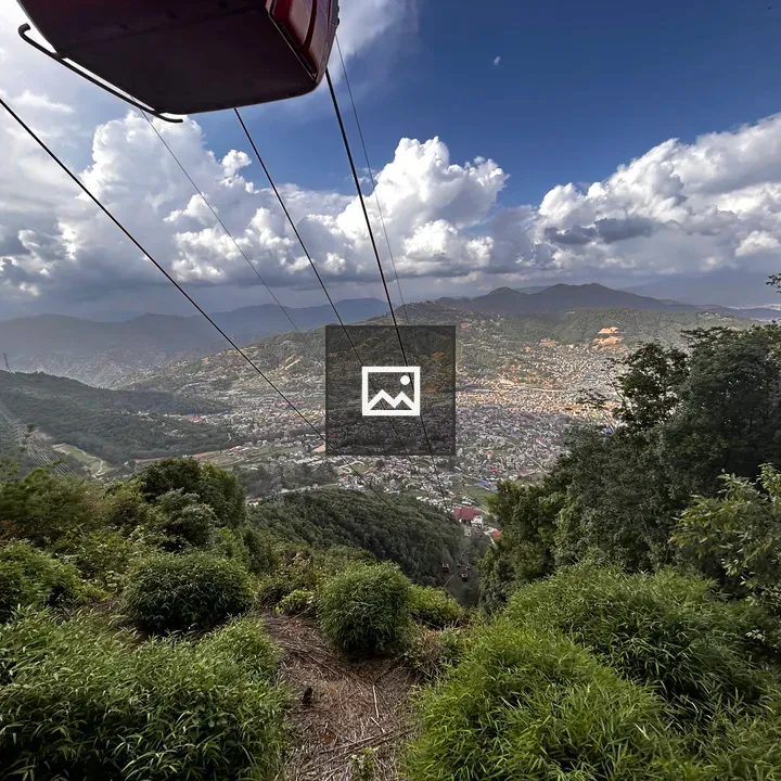 Cable car and village view