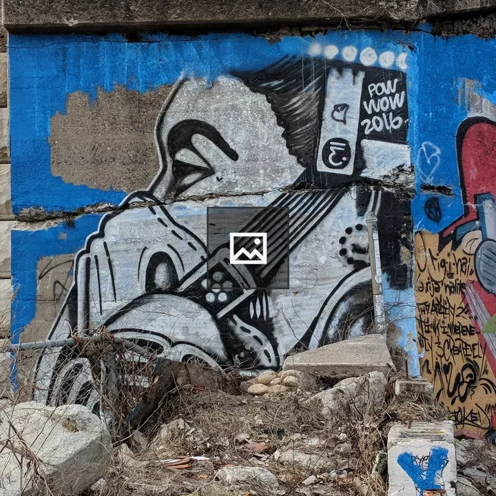 Face profile with gas mask graffiti