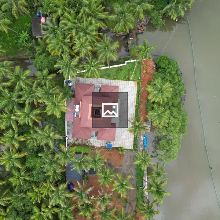Aerial view of resort with palm trees