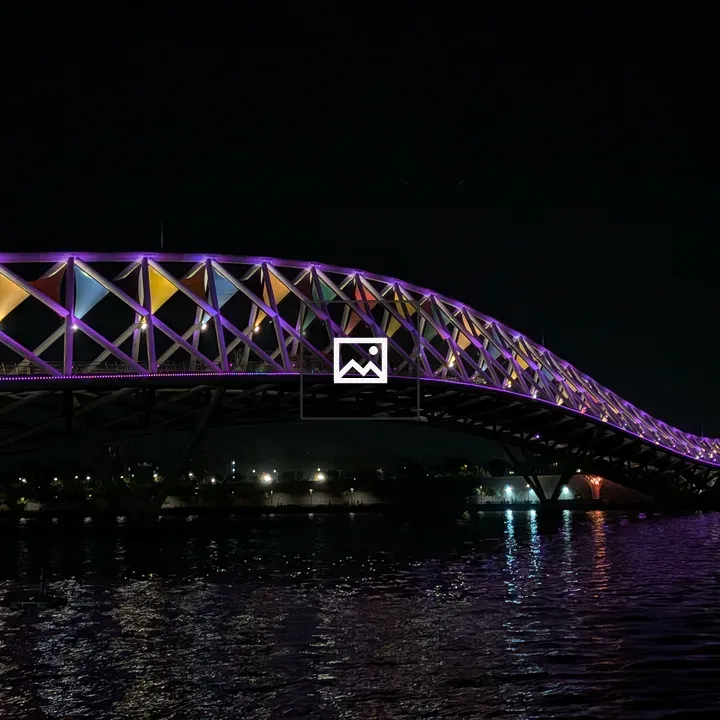 Arched bridge at night