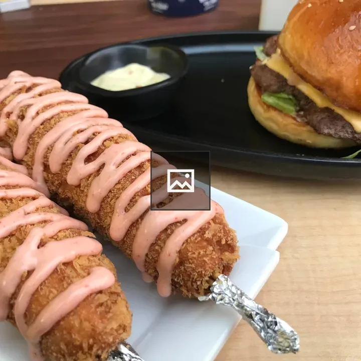Cheese corn-dog and burger