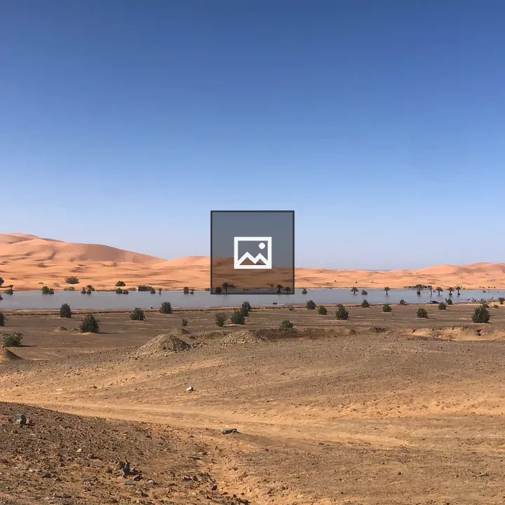 Desert dunes by calm water