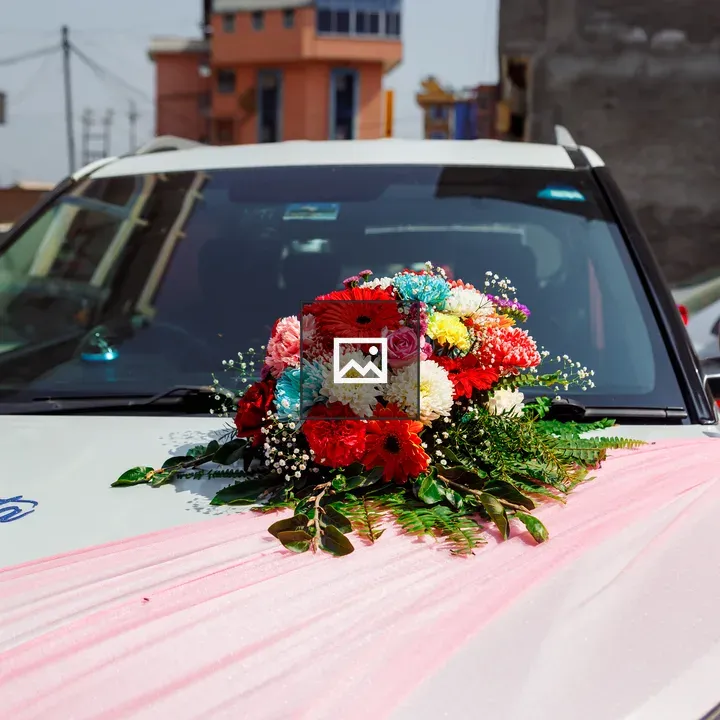 White car hood bouquet