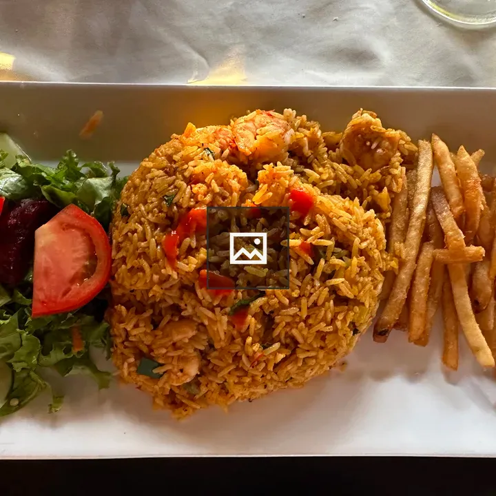 Rice with shrimp in Costa Rica restaurant