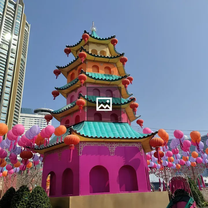 Colorful pagoda with lanterns